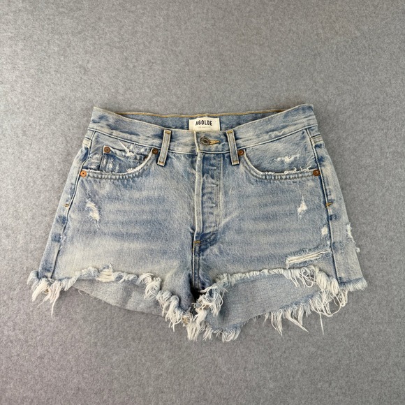 Agolde Pants - AGOLDE Parker High Rise Distressed Denim Short Light Wash Button Fly Size 25